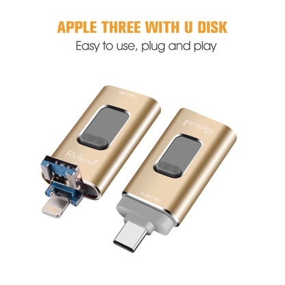 Richwell 3 in 1 128G Type-C + 8 Pin + USB 3.0 Metal Push-pull Flash Disk with OTG Function(Rose Gold) - U Disk & Card Reader by Richwell | Online Shopping UK | buy2fix