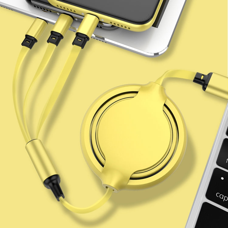 3.5A Liquid Silicone 3 in 1 USB to USB-C / Type-C + 8Pin + Micro USB Retractable Data Syn Charging Cable (Yellow) - Multifunction Cable by buy2fix | Online Shopping UK | buy2fix
