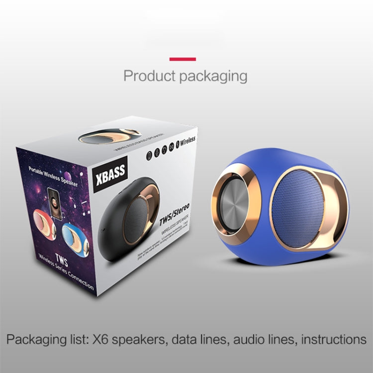 X6 TWS Outdoor Waterproof Bass Wireless Bluetooth Speaker, Support Hands-free / USB / AUX / TF Card (Blue) - Waterproof Speaker by buy2fix | Online Shopping UK | buy2fix
