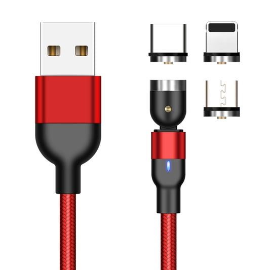 1m 2A Output 3 in 1 USB to 8 Pin + USB-C / Type-C + Micro USB Nylon Braided Rotate Magnetic Charging Cable (Red) by buy2fix
