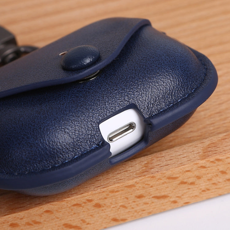 For AirPods Pro Litchi Texture PU Leather Earphone Protective Case with Hook(Black) - For AirPods Pro by buy2fix | Online Shopping UK | buy2fix