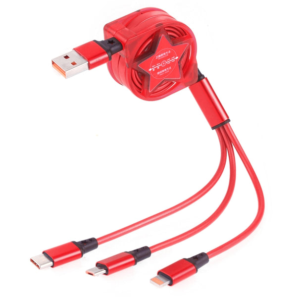 1.2m 3 in 1 USB to USB-C / Type-C + 8Pin + Micro USB Retractable Data Syn Charging Cable (Red) by buy2fix