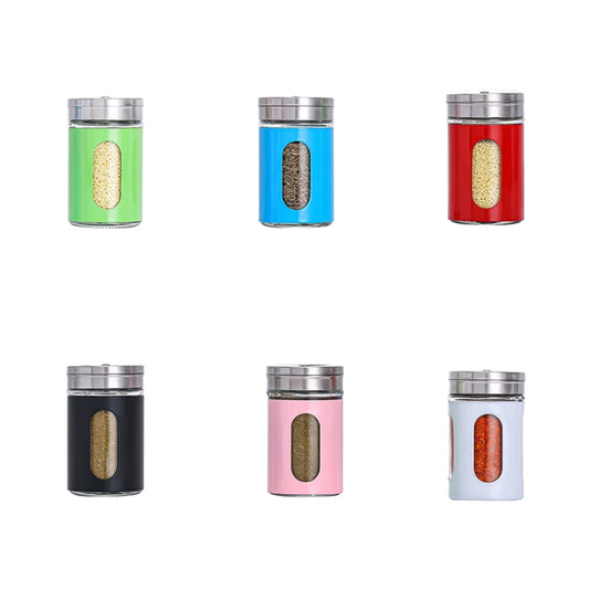 Stainless Steel Lid Glass Seasoning Jar Kitchen Supplies (Black) by buy2fix
