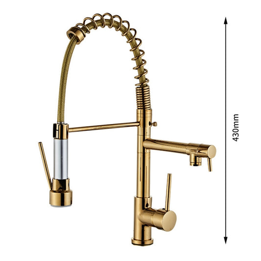 Copper Pull Type Large Spring Double Outlet Kitchen Sink Hot Cold Faucet by buy2fix