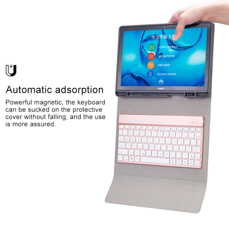 HW108A Detachable Magnetic Colorful Backlight Plastic Bluetooth Keyboard + Silk Pattern TPU Tablet Case for Huawei MediaPad M5 10.8 Pro / 10.8, with Pen Slot & Bracket(Pink) - Huawei Keyboard by buy2fix | Online Shopping UK | buy2fix