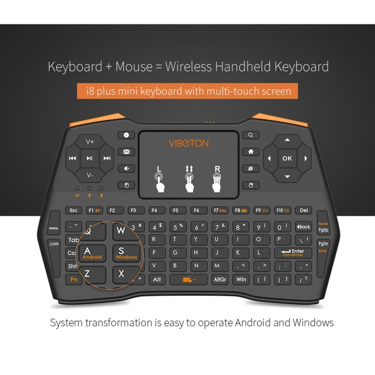 VIBOTON i8 Plus Updated 2.4GHz QWERT Mini Wireless Keyboard with Touchpad for TV Box, Mi Box, Computer, Tablet, Laptop and Projector(Black) - MINI PC Accessories & Gadgets by VIBOTON | Online Shopping UK | buy2fix