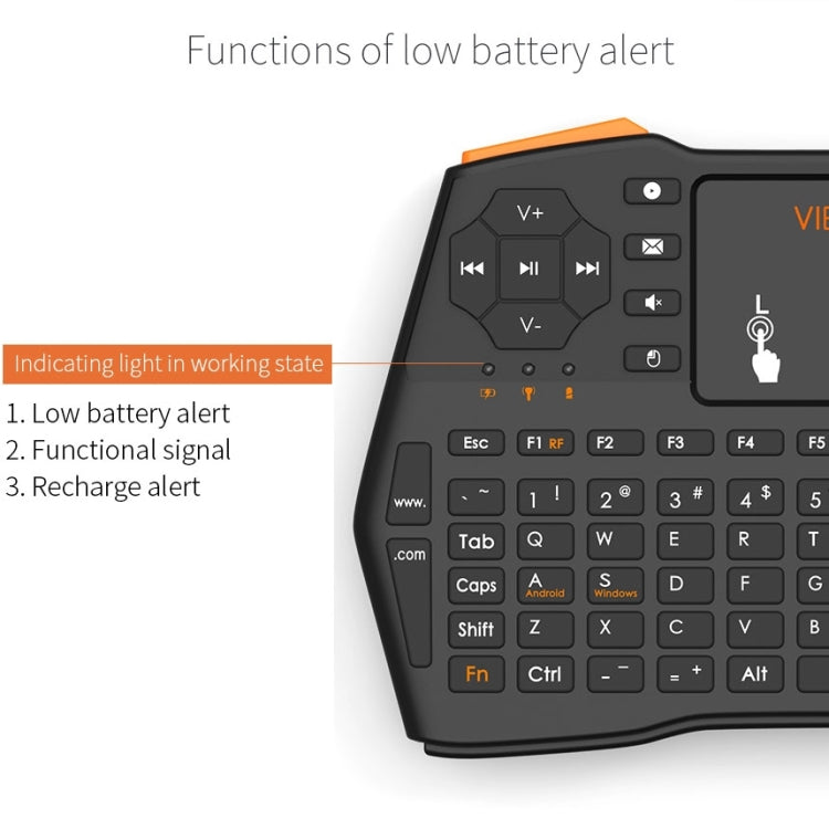 VIBOTON i8 Plus Updated 2.4GHz QWERT Mini Wireless Keyboard with Touchpad for TV Box, Mi Box, Computer, Tablet, Laptop and Projector(Black) - MINI PC Accessories & Gadgets by VIBOTON | Online Shopping UK | buy2fix