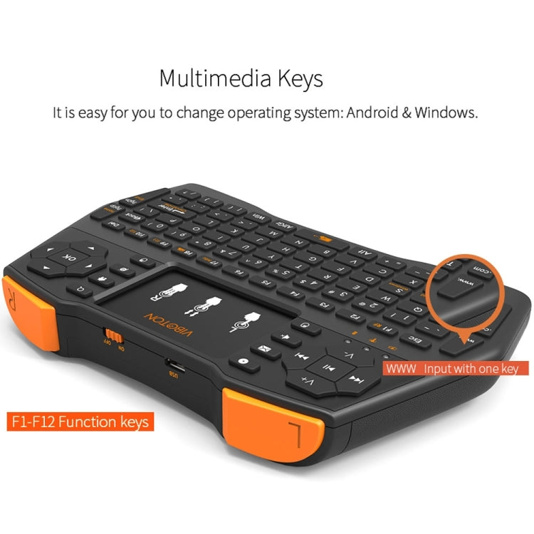 VIBOTON i8 Plus Updated 2.4GHz QWERT Mini Wireless Keyboard with Touchpad for TV Box, Mi Box, Computer, Tablet, Laptop and Projector(Black) - MINI PC Accessories & Gadgets by VIBOTON | Online Shopping UK | buy2fix