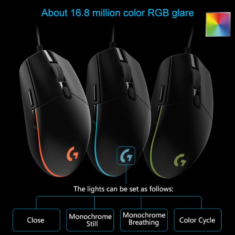 Logitech G102 6-keys RGB Glowing 6000DPI Five-speed Adjustable Wired Optical Gaming Mouse, Length: 2m (Black) - Wired Mice by Logitech | Online Shopping UK | buy2fix