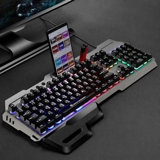 SHIPADOO GK70 Wired RGB Floating Detachable Hand Rest Gap Rainbow Translucent Gaming Keyboard(Black)