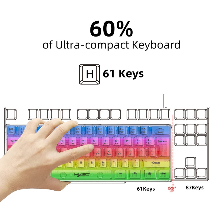 HXSJ V700T 61-key Wired Membrane RGB Backlit Mechanical Keyboard (Transparent) - Wired Keyboard by HXSJ | Online Shopping UK | buy2fix