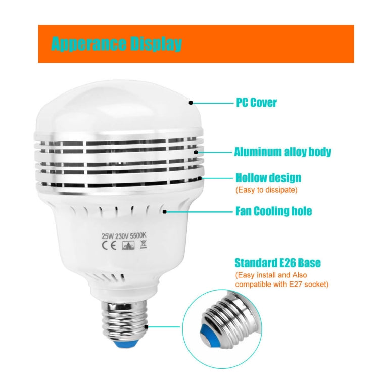 MANTOO PGL25 25W 120V 5500K 2990LM LED Light Bulb for Photography Lighting - LED Blubs & Tubes by MANTOO | Online Shopping UK | buy2fix