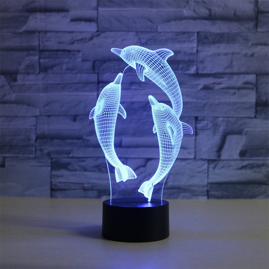 Three Dolphins Shape 3D Colorful LED Vision Light Table Lamp, USB & Battery Version by buy2fix