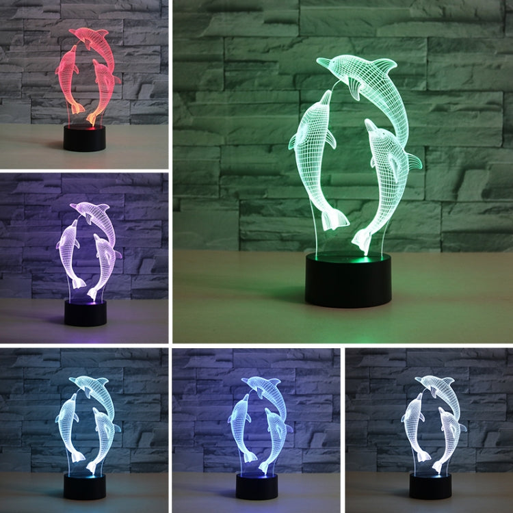 Three Dolphins Shape 3D Colorful LED Vision Light Table Lamp, USB & Battery Version - Novelty Lighting by buy2fix | Online Shopping UK | buy2fix