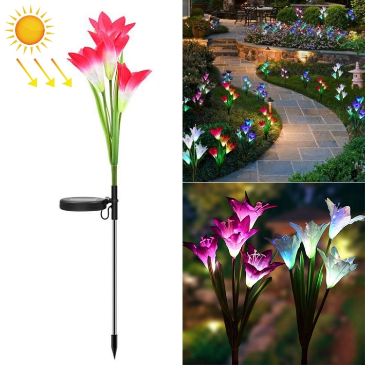 Simulated Lily Flower 4 Heads Solar Powered Outdoor IP55 Waterproof LED Decorative Lawn Lamp, White Light (Pink) - Solar Lights by buy2fix | Online Shopping UK | buy2fix