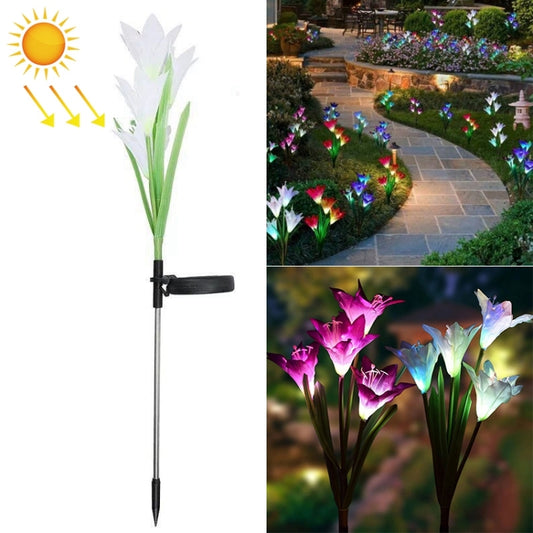 Simulated Lily Flower 4 Heads Solar Powered Outdoor IP55 Waterproof LED Decorative Lawn Lamp, White Light (White) - Solar Lights by buy2fix | Online Shopping UK | buy2fix