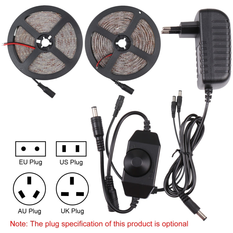 2pcs Bare Board 2835 SMD Dimmable White Light / Warm Light LED Rope Light, 60 LED/m, Length: 5m, 12V 2A 100-240V(EU Plug) by buy2fix