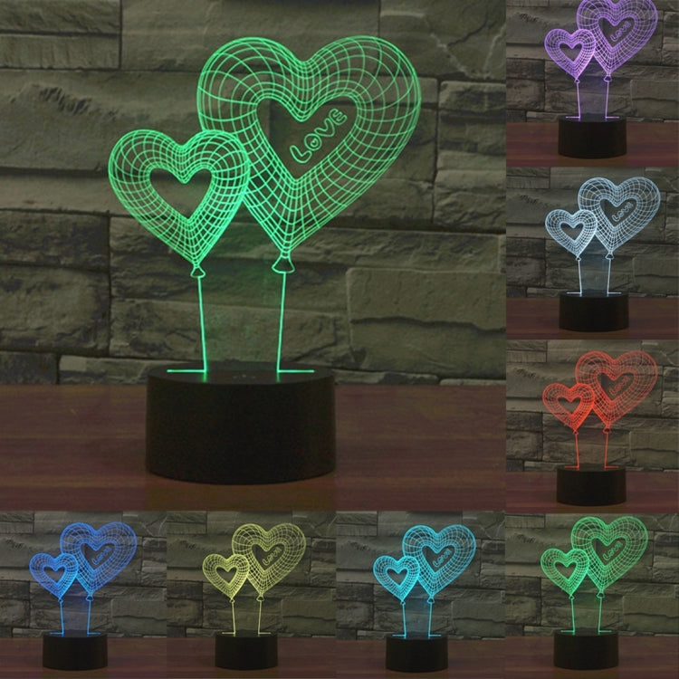 Double Heart Balloon Style 3D Touch Switch Control LED Light , 7 Color Discoloration Creative Visual Stereo Lamp Desk Lamp Night Light - Novelty Lighting by buy2fix | Online Shopping UK | buy2fix