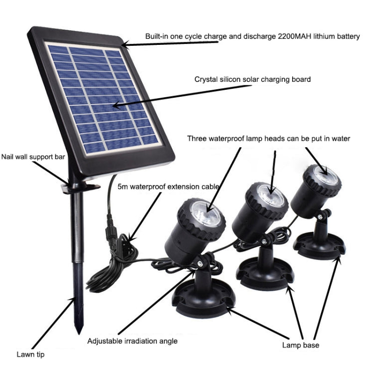 3 In 1 Warm Light Lawn Insertion Pool Diving Solar Spotlight - Solar Lights by buy2fix | Online Shopping UK | buy2fix