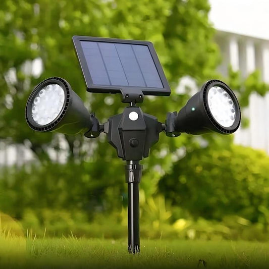Solar Powered Robot LED Spotlight Double-headed Smart Sensor Light for Outdoor Lawn by buy2fix