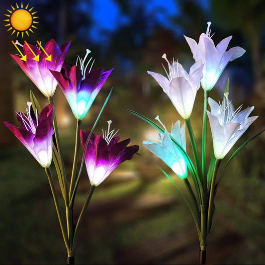 2 PCS Lily Flower Shape 4 Heads Solar Powered Outdoor IP55 Waterproof LED Decorative Lantern Lawn Lamp - Solar Lights by buy2fix | Online Shopping UK | buy2fix