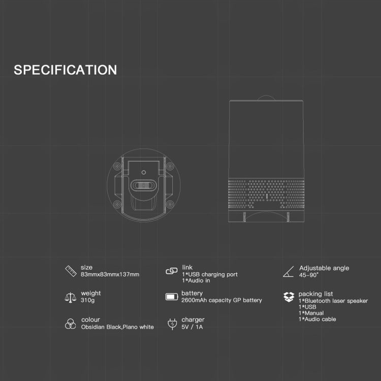 Blinblin Major 1 6W USB Charging Portable RGB Laser Projector Bluetooth Stereo Sound Speaker(White) - Desktop Speaker by buy2fix | Online Shopping UK | buy2fix