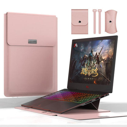 4 in 1 Universal Waterproof PU Leather Laptop Liner Bag with Handle & Stand & Pen Holder + 2 Winders + Mouse Bag + Charger Bag Set for 13  / 14 inch Laptops(Rose Gold) - 13.3 inch by buy2fix | Online Shopping UK | buy2fix