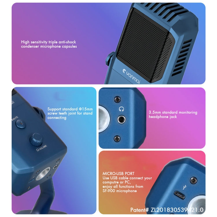 Yanmai SF-900 Multi-function Four Directivity Studio Recording Condenser Microphone with Desktop Stand(Blue) - Microphone by Yanmai | Online Shopping UK | buy2fix