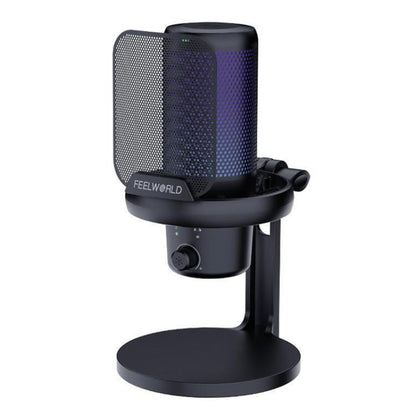 FEELWORLD VM1 USB Condenser Gaming Microphone for Streaming Noise Cancellation Mute RGB Light Desktop Stand (Black) - Microphone by FEELWORLD | Online Shopping UK | buy2fix