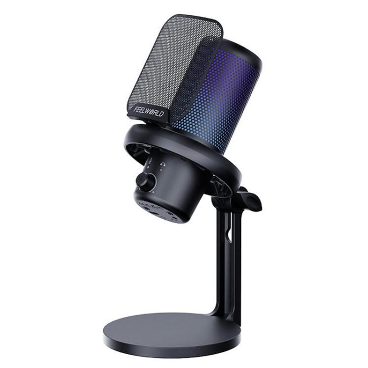 FEELWORLD VM1 USB Condenser Gaming Microphone for Streaming Noise Cancellation Mute RGB Light Desktop Stand (Black) - Microphone by FEELWORLD | Online Shopping UK | buy2fix
