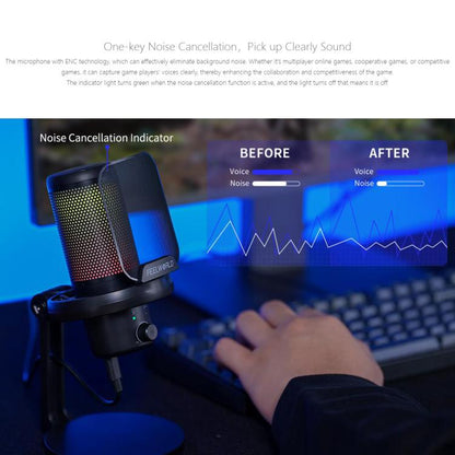 FEELWORLD VM1 USB Condenser Gaming Microphone for Streaming Noise Cancellation Mute RGB Light Desktop Stand (Black) - Microphone by FEELWORLD | Online Shopping UK | buy2fix