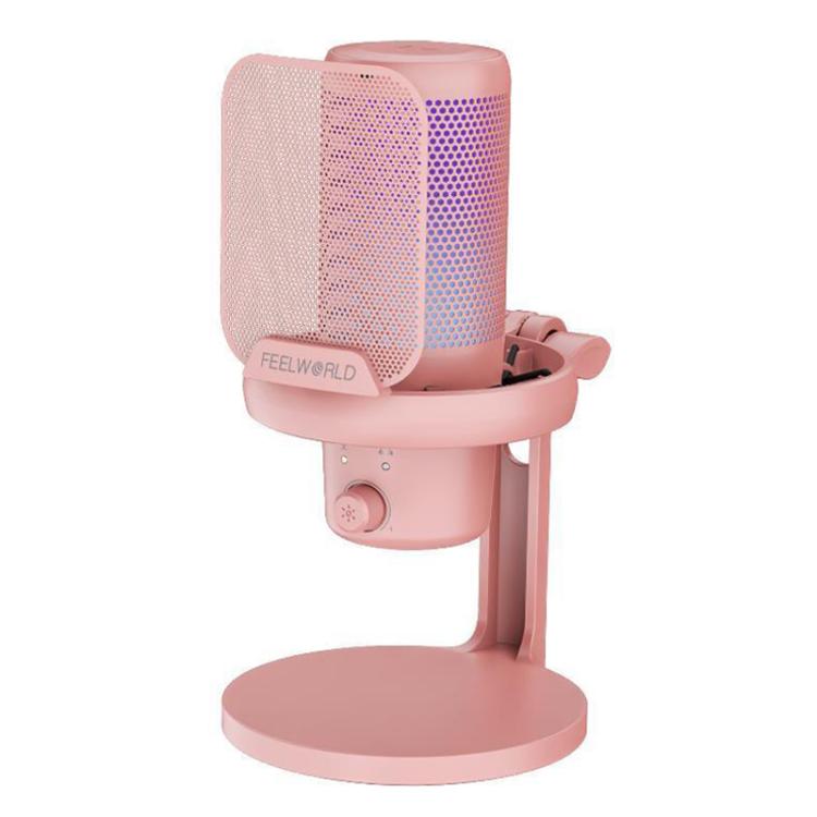 FEELWORLD VM1 USB Condenser Gaming Microphone for Streaming Noise Cancellation Mute RGB Light Desktop Stand (Pink) - Microphone by FEELWORLD | Online Shopping UK | buy2fix
