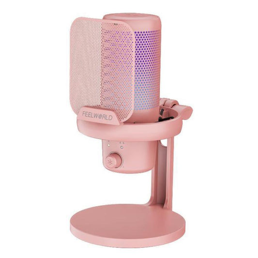 FEELWORLD VM1 USB Condenser Gaming Microphone for Streaming Noise Cancellation Mute RGB Light Desktop Stand (Pink) - Microphone by FEELWORLD | Online Shopping UK | buy2fix