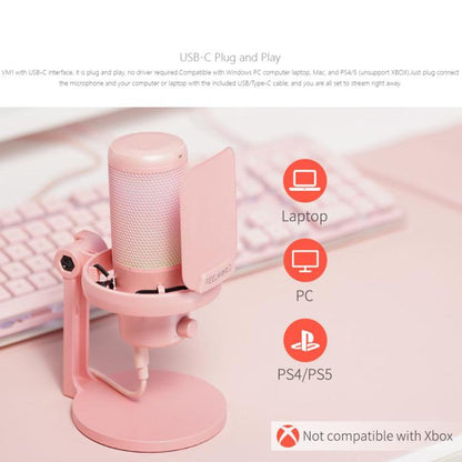 FEELWORLD VM1 USB Condenser Gaming Microphone for Streaming Noise Cancellation Mute RGB Light Desktop Stand (Pink) - Microphone by FEELWORLD | Online Shopping UK | buy2fix