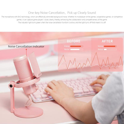 FEELWORLD VM1 USB Condenser Gaming Microphone for Streaming Noise Cancellation Mute RGB Light Desktop Stand (Pink) - Microphone by FEELWORLD | Online Shopping UK | buy2fix