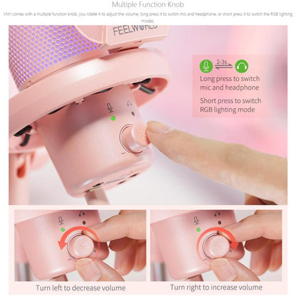 FEELWORLD VM1 USB Condenser Gaming Microphone for Streaming Noise Cancellation Mute RGB Light Desktop Stand (Pink) - Microphone by FEELWORLD | Online Shopping UK | buy2fix