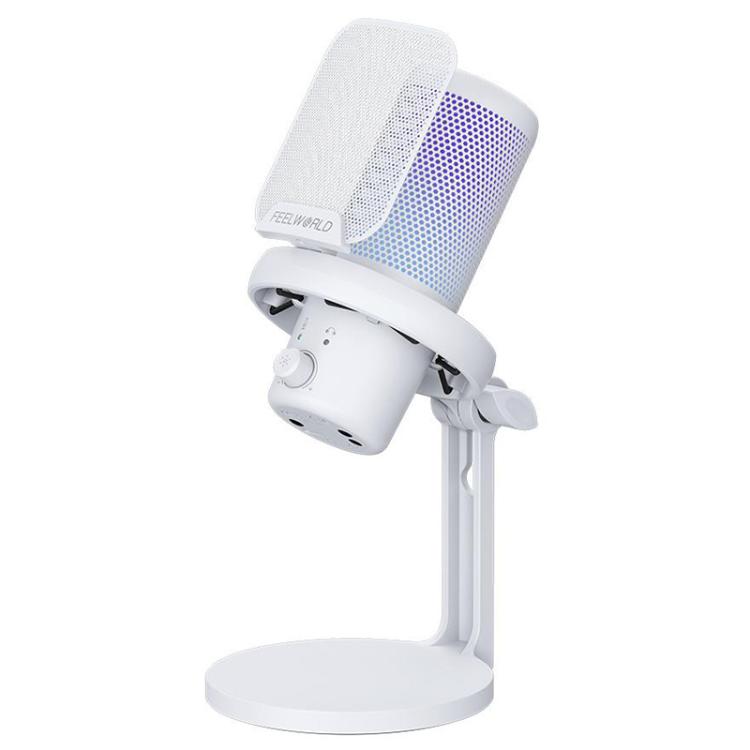 FEELWORLD VM1 USB Condenser Gaming Microphone for Streaming Noise Cancellation Mute RGB Light Desktop Stand (White) - Microphone by FEELWORLD | Online Shopping UK | buy2fix