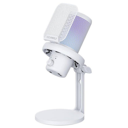 FEELWORLD VM1 USB Condenser Gaming Microphone for Streaming Noise Cancellation Mute RGB Light Desktop Stand (White) - Microphone by FEELWORLD | Online Shopping UK | buy2fix