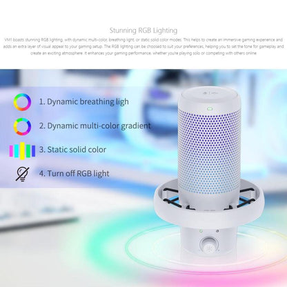 FEELWORLD VM1 USB Condenser Gaming Microphone for Streaming Noise Cancellation Mute RGB Light Desktop Stand (White) - Microphone by FEELWORLD | Online Shopping UK | buy2fix