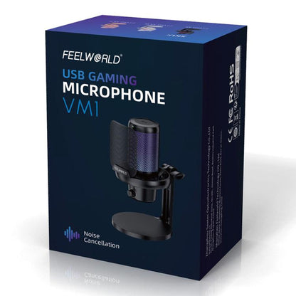 FEELWORLD VM1 USB Condenser Gaming Microphone for Streaming Noise Cancellation Mute RGB Light Desktop Stand (White) - Microphone by FEELWORLD | Online Shopping UK | buy2fix