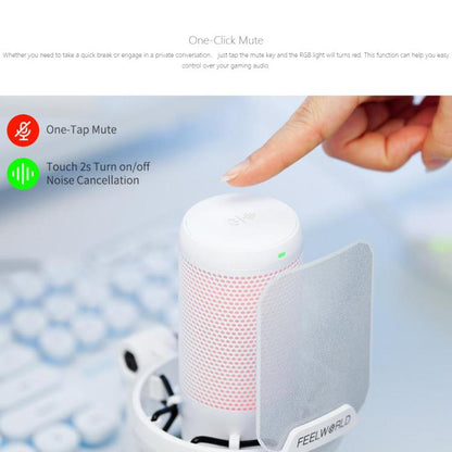 FEELWORLD VM1 USB Condenser Gaming Microphone for Streaming Noise Cancellation Mute RGB Light Boom Arm Stand (White) - Microphone by FEELWORLD | Online Shopping UK | buy2fix