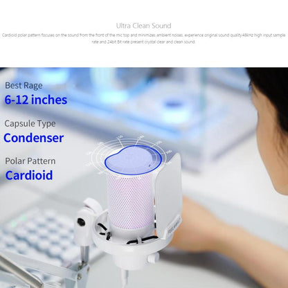 FEELWORLD VM1 USB Condenser Gaming Microphone for Streaming Noise Cancellation Mute RGB Light Boom Arm Stand (White) - Microphone by FEELWORLD | Online Shopping UK | buy2fix