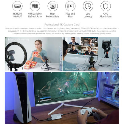 FEEWORLD C4K Video Capture 4K HDMI 60Hz In and Out USB-C Plug and Play for Streaming Gaming Video Conference - Video Capture Solutions by FEELWORLD | Online Shopping UK | buy2fix