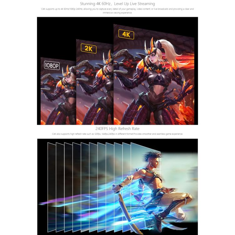 FEEWORLD C4K Video Capture 4K HDMI 60Hz In and Out USB-C Plug and Play for Streaming Gaming Video Conference - Video Capture Solutions by FEELWORLD | Online Shopping UK | buy2fix