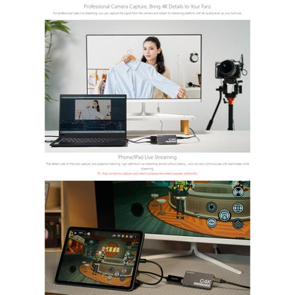 FEEWORLD C4K Video Capture 4K HDMI 60Hz In and Out USB-C Plug and Play for Streaming Gaming Video Conference - Video Capture Solutions by FEELWORLD | Online Shopping UK | buy2fix