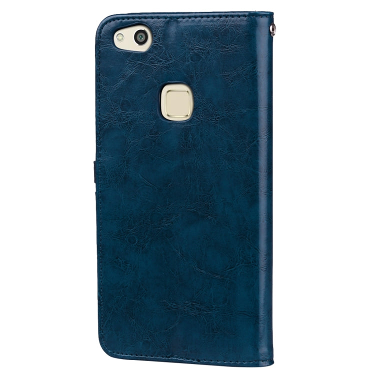 For Huawei P10 Lite Business Style Oil Wax Texture Horizontal Flip Leather Case with Holder & Card Slots & Wallet (Blue) - Huawei Cases by buy2fix | Online Shopping UK | buy2fix