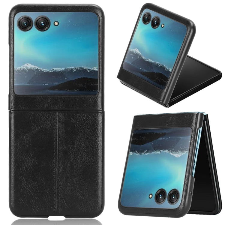 For Motorola Moto Razr 40 Ultra Sewing Cow Pattern Skin PC + PU + TPU Phone Case (Black) by buy2fix
