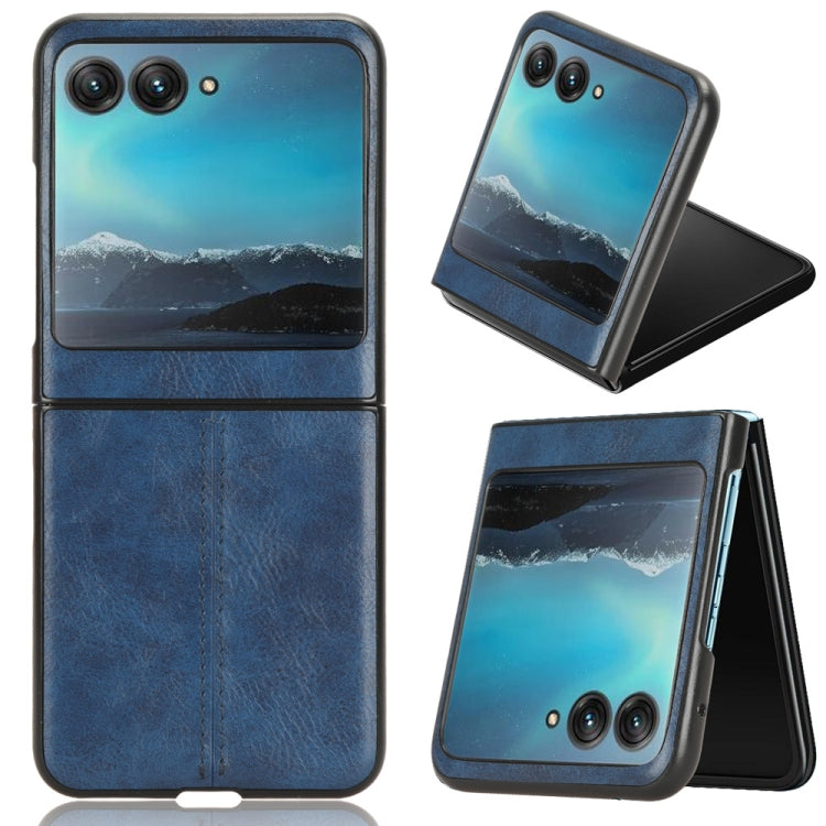 For Motorola Moto Razr 40 Ultra Sewing Cow Pattern Skin PC + PU + TPU Phone Case (Blue) by buy2fix