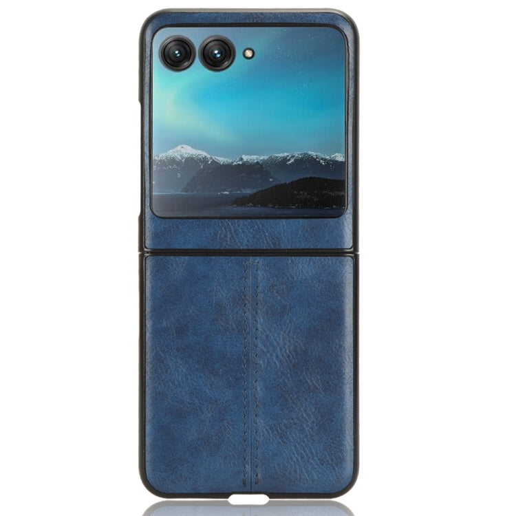 For Motorola Moto Razr 40 Ultra Sewing Cow Pattern Skin PC + PU + TPU Phone Case (Blue) by buy2fix