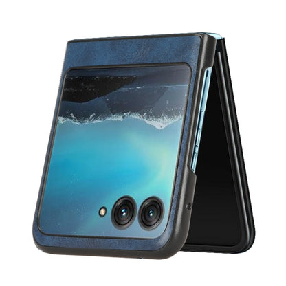 For Motorola Moto Razr 40 Ultra Sewing Cow Pattern Skin PC + PU + TPU Phone Case (Blue) by buy2fix